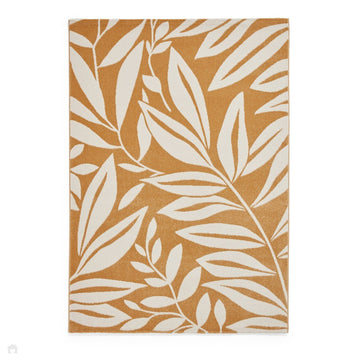 Catherine Lansfield Sorral Leaves Modern Botanical Floral Durable Easy-Care Carved High Density Polyproplyene Ochre/Cream Rug-Think Rugs-Rug Love - The Most Loved Rug Store